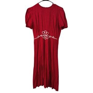 Jessica Howard Red Polka Dot Pleated Vintage Dress Size 8 Petite